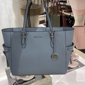 Michael Kors Gilly Large Drawstring Travel Tote Pale Blue Leather